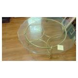 3- Glass and Brass Tables, Oval 48" x 17" x 28", End 28" x 22" x 24", 44" Rd x 17"