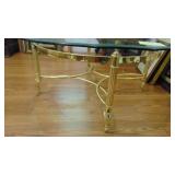 3- Glass and Brass Tables, Oval 48" x 17" x 28", End 28" x 22" x 24", 44" Rd x 17"