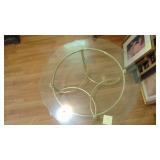 3- Glass and Brass Tables, Oval 48" x 17" x 28", End 28" x 22" x 24", 44" Rd x 17"