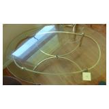 3- Glass and Brass Tables, Oval 48" x 17" x 28", End 28" x 22" x 24", 44" Rd x 17"