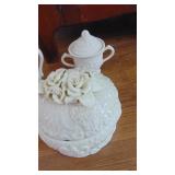 Cream Teapot, Sugar & Creamer and Covered Box