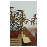 Brass Candelabra with Smoked Prisms, Iron Candleholder and New Candles