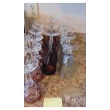 3 Sets of Stemware, Set of 6 Purple and Clear, Set of 4 Dark Purple and Clear, Set of 4 Lighter Blue and Etched