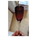 3 Sets of Stemware, Set of 6 Purple and Clear, Set of 4 Dark Purple and Clear, Set of 4 Lighter Blue and Etched