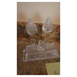 Crystal Butter Dish and Crystal Salt and Pepper