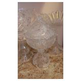 2- Large Crystal Compote, 1 Footed Candy Dish
