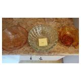 3- Bowls, 1- Crystal, 1-Pink and 1- Amber