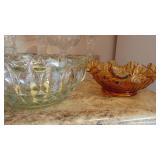 3- Bowls, 1- Crystal, 1-Pink and 1- Amber