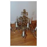 Vintage 10 Light Brass Chandlier with Prisms, 24" x 20" Total