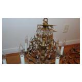 Vintage 10 Light Brass Chandlier with Prisms, 24" x 20" Total