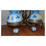 Vintage 3 Light Brass Light with White and Blue Shades