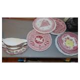 Different Redware Plates Newer and 2- Spode Gravy with One Underplate