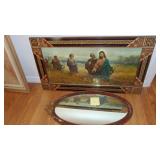 Vintage Oval Mirror as seen and Religious Picture with a Very Usual Frame Design
