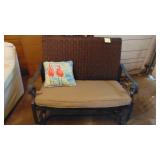 Rattan Porch Glider with Cushions and Pillows