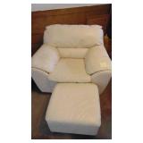 Large White Leather Armchair and Ottoman, Not Perfect