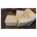 Large White Leather Armchair and Ottoman, Not Perfect