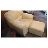 Large White Leather Armchair and Ottoman, Not Perfect