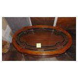 Oak Oval Coffee Table with Glass Top, 45" x 17" x 25"