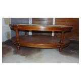 Oak Oval Coffee Table with Glass Top, 45" x 17" x 25"