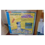 New Ivory Wood Frame Umbrella and New Cast Iron Umbrella Stand