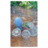 Misc Garden Items- 3 Pots, 3 Waking Stones, Bird Figure and 2 Stands