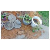 Misc Garden Items- 3 Pots, 3 Waking Stones, Bird Figure and 2 Stands