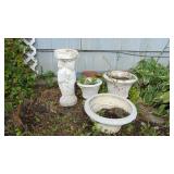 3 Planters, 2- Ceramic, 1- Cement and Cupid Base