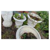 3 Planters, 2- Ceramic, 1- Cement and Cupid Base