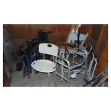 Assorted Handicap Equipment, Wheelchair, Walker Bath Stool and Misc