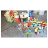 Vintage Fisher Price Castle, Train, Barn Set, Bag of Mables and Other Toys