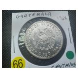 1962 Guatemala 50 Centavos 0.72 Silver Coin
