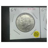 Two 90% Silver Kennedy Half Dollars: 1964 and 1964-D - Both Marked AU50 when Purchased