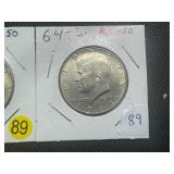 Two 90% Silver Kennedy Half Dollars: 1964 and 1964-D - Both Marked AU50 when Purchased