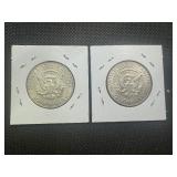 Two 90% Silver Kennedy Half Dollars: 1964 and 1964-D - Both Marked AU50 when Purchased