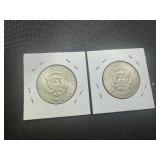 Two 90% Silver Kennedy Half Dollars: 1964 and 1964-D - Both Marked AU50 when Purchased