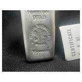 Heraeus Ten Ounce .999+ Silver Bar with COA