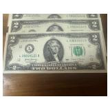 Five Sequential Red Seal $2 Bill