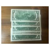 Five Sequential Red Seal $2 Bill