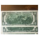 Five Sequential Red Seal $2 Bill