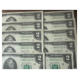 Ten Sequential $2 Bills