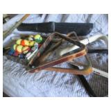 Pool balls, cue sticks, racks and n...