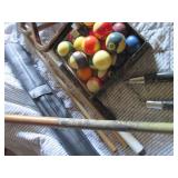 Pool balls, cue sticks, racks and n...