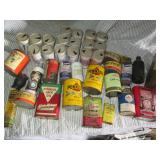 Box of vintage automotive fluids an...