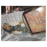 Scrabble board, vintage model car, ...