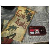 Playing cards, poker chips and Give...