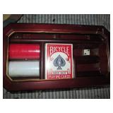 Playing cards, poker chips and Give...