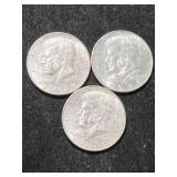3 US 40% SILVER KENNEDY HALF DOLLARS ALL 1968