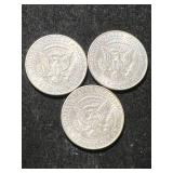 3 US 40% SILVER KENNEDY HALF DOLLARS ALL 1968