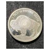 1 TROY OZ .999 FINE SILVER BUFFALO INDIAN ROUND