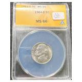 1964-D US JEFFERSON NICKEL ANACS MS66